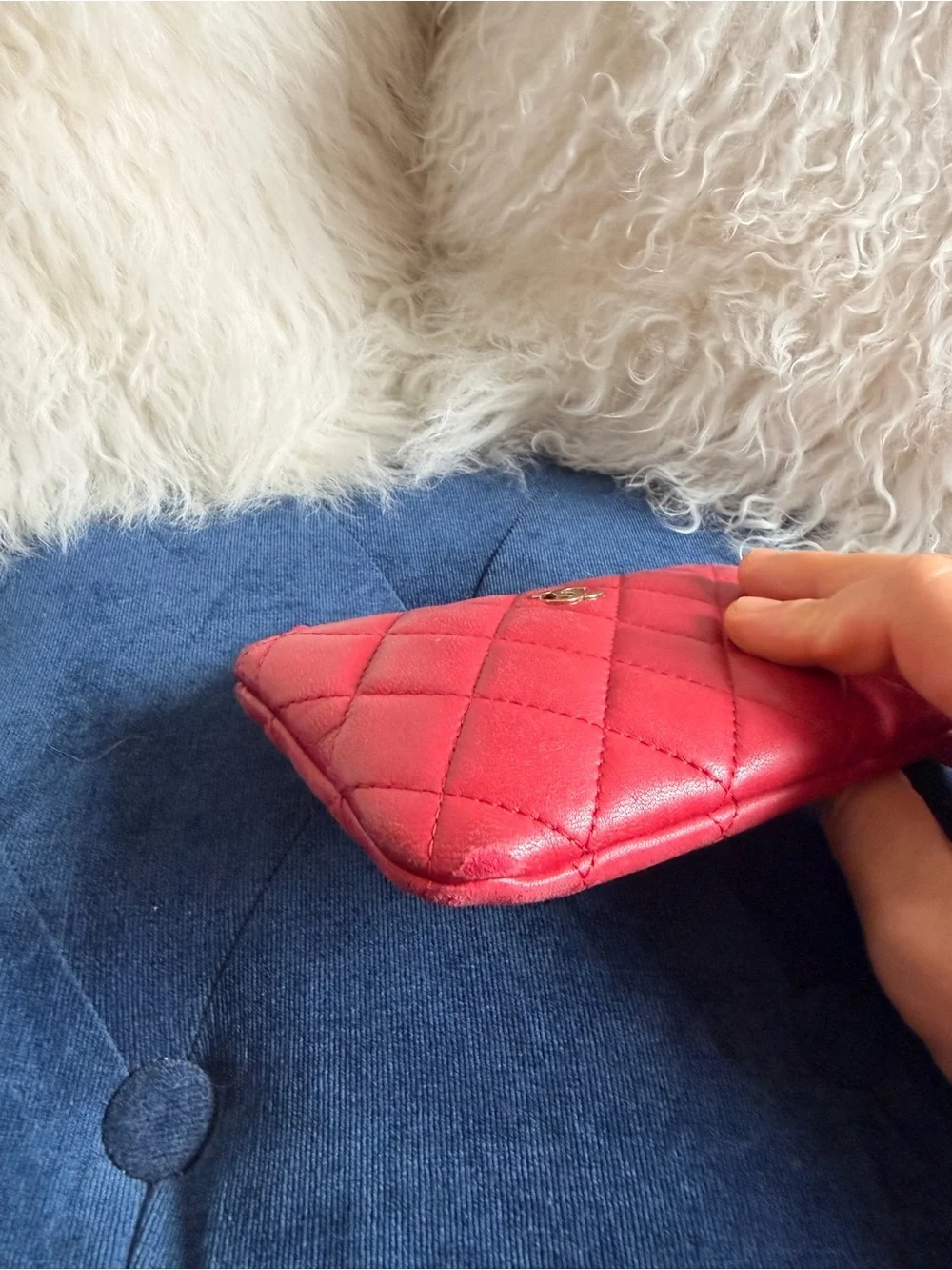 CHANEL Red Quilted Leather Zip Pouch with Gold CC